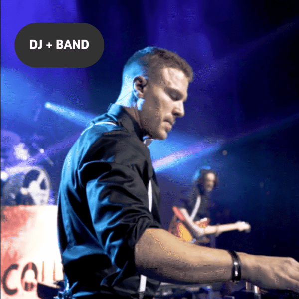 The Collective by Lost Wax Band, a hybrid 5+ piece live band and DJ, delivering high-energy luxury wedding entertainment.