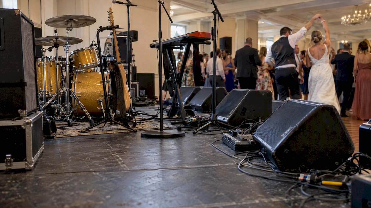 Sound system and instruments on a wedding stage